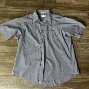VTG Christian Dior Mens Blue Gingham‎ Checkered Short Sleeve Button Up Shirt XL